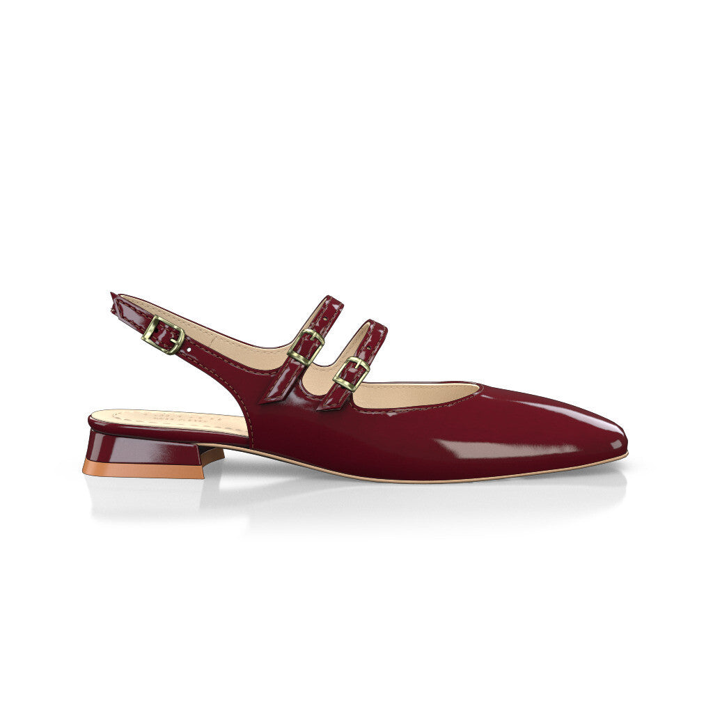 Babies slingback plates à petit talon carré Femme Faites main en Italie en Cuir verni Bordeaux Rouge - Sur Mesure, Petit, Boucles, Boucle - GIROTTI