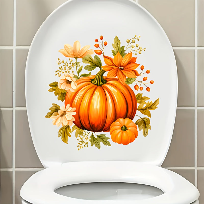 TEMU 1pc Autumn Pumpkin Toilet Lid Decal - Self-adhesive Fall Bathroom Sticker With Vibrant , Square Surface Decoration For Thanksgiving & Halloween