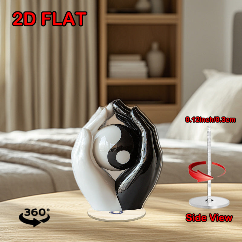 TEMU 2d Flat, 1pc Rotating Acrylic Desktop Decor Featuring Black And White Glossy Porcelain Hands Holding Yin-yang Symbol For Home Office Meditation