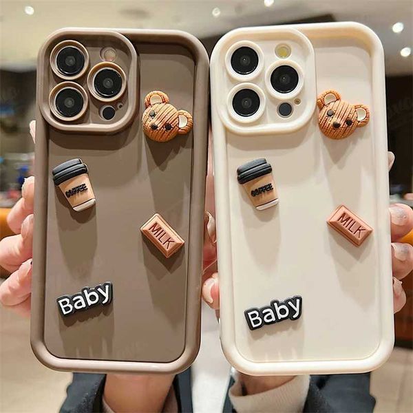 Cell Phone Cases Coffee Bear Shockproof Soft Phone Case For iPhone 15 14 13 12 11 Pro Max X XR 7 8 Plus Candy Liquid Silicone Bumper Back Co