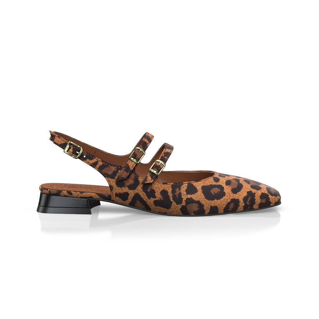 Babies slingback plates à petit talon carré Femme Faites main en Italie en Cuir Imprimé animal - Sur Mesure, Petit, Boucles, Boucle - GIROTTI