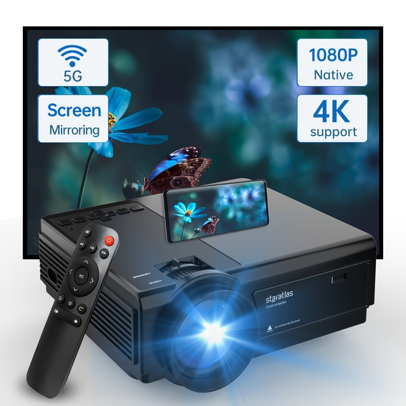 TEMU 2025 Upgraded 1080p Portable Projector, Home Theater. Wifi & Wireless Screen Mirroring, Av - Compatible. Works W- Tv Sticks, Laptops, Phones.