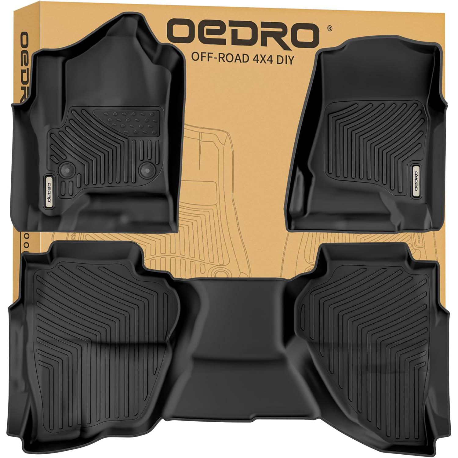 OEDRO Floor Mats for 2014-2018 Chevy Silverado-GMC Sierra 1500 Double Cab, 2019 Silverado LD-Sierra Limited; 2015-2019 2500HD-3500HD