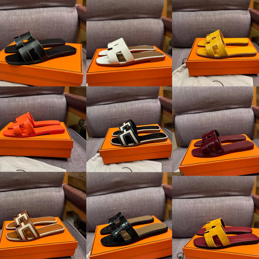 Designer Sandals Women&#039;s Fashion Slippers Slide Letter Slide Rubber Leather Flat Shoes Summer Beach Bath Slippers Brown Retro Sandals size 35-4