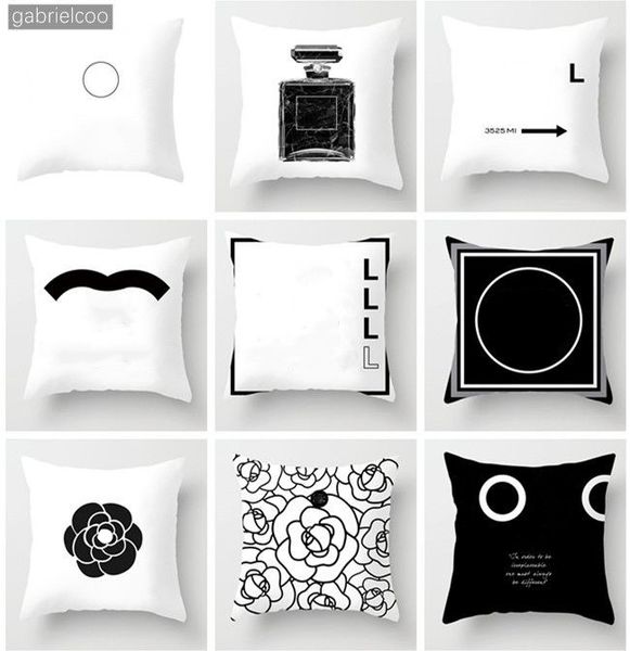 Designer black white sofa classic letter print urious fashion square living room pillowcase, short plush cushion, detachable pillow core