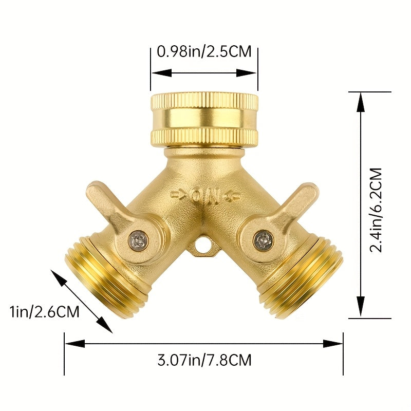 TEMU 2-way Solid Brass Y Valve Splitter- 3-4" Ght Heavy Duty Garden Hose Adapter| -resistant, Durable Metal, 4 Washers| For Pressure Washer,