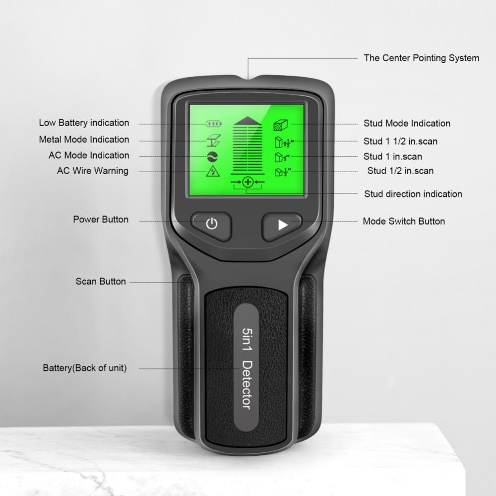 Wall Scanner Wall Detector Live Wire Detect Find Metal Wood Studs Electric Box Finder 5 In 1 Metal Detector