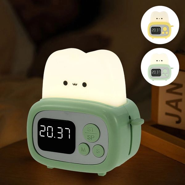 Cute Kids Alarm Clock Dimmable Digital Clock with Night Light Rechargeable Sleep Training Clock Bedside Wake Up Alarm Clocks 250207