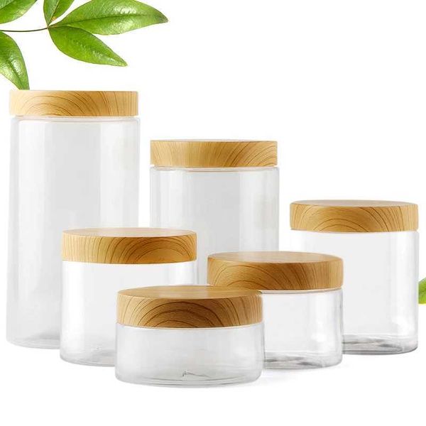 100ml 200ml 300ml 500ml empty transparent pet can containers with imitation wood grain lids cans and plastic seasoning bottles Y241203