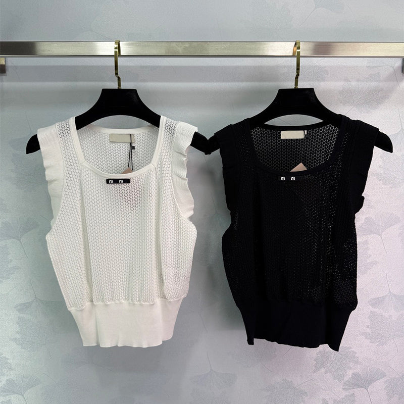 Women&#039;s Tanks & Camis Designer Embroidered Small square collar three-dimensional pattern road+diamond grid pattern