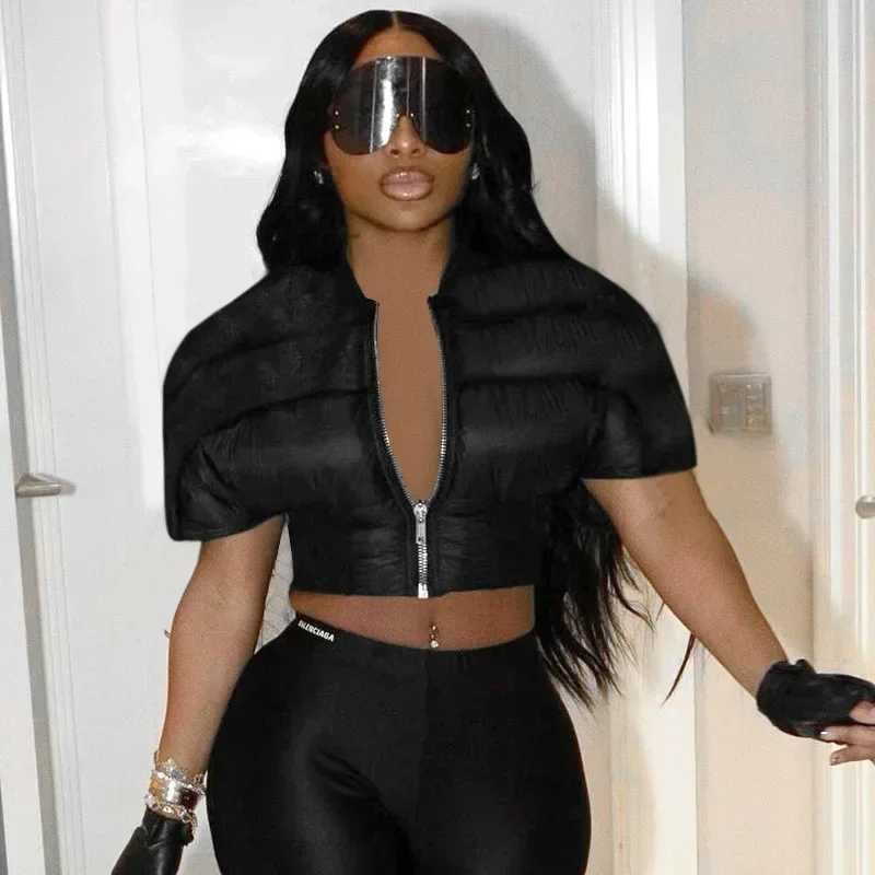 Women&#039;s Down Parkas Fashion Women Short Slve Zipper Puffer Jackets Fall Winter Warm Bubble Coats Slim Waist Short Parkas Down Cropped Jackets 2