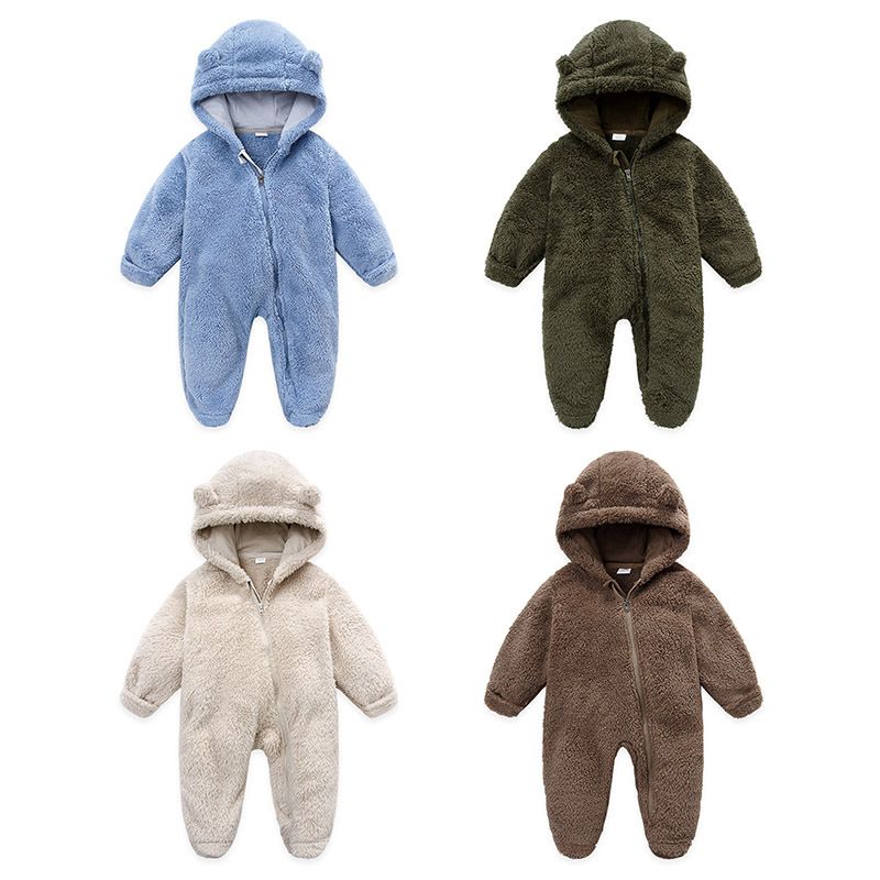 K586 Olekid Autumn Winter Newborn Overalls Plus Velvet Hooded Girl Romper 01 Years Infant Toddler Boy Jumpsuit Outfit Drop Delivery Baby