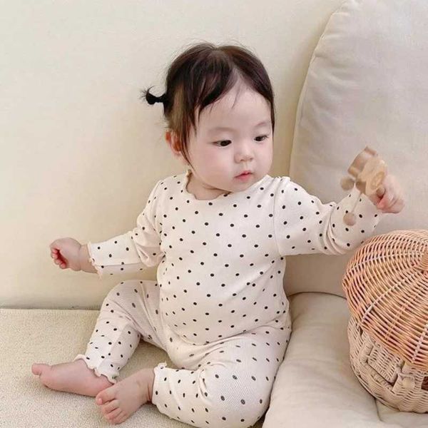 Pajamas Korean sleepwear 1-8T womens sleepwear set with polka dot long sleeves H240906