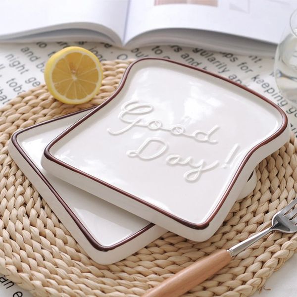 Dishes Plates Ceramic Dessert Plates | Toast Shape Snack Tray | Serving Tableware H250110