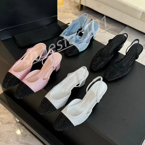 New Platform designer sands Classic High Quity Leather sole 6.5cm Womens wedding dress shoes summer thick heels round head slides 100% cowhi