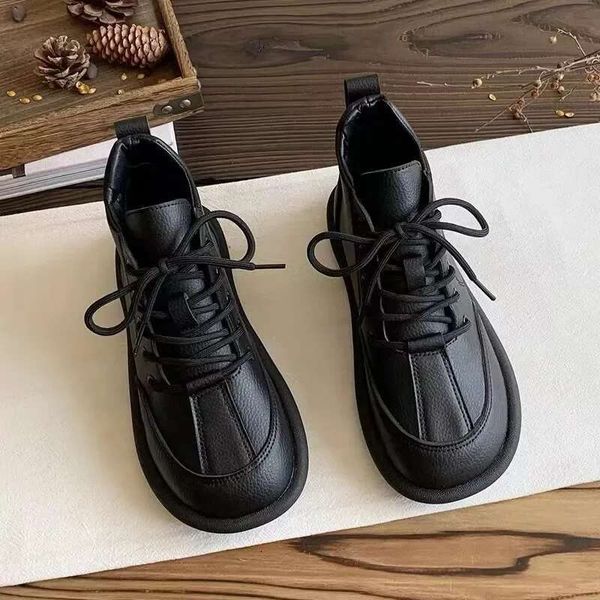 Spring-Autumn Women&#039;s Flats Round Toe Flat for Women Lace-up Platform Shoes Outdoor Office Lady Anti-slip Solid Color Shoe