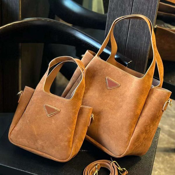Designer Suede Brown Tote Bags Women Handbags Mini Bucket Bags New Fashion Leather Ladies Crossbody Shoulder Totes