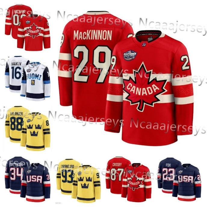 34 M a t h e w s 2025 4 Nations Face-off Hockey Jersey Jack Hughes 86 Brayden Point KINNON Sidney Crosby Bennett Konecny Reinhart Marner Custom Jers