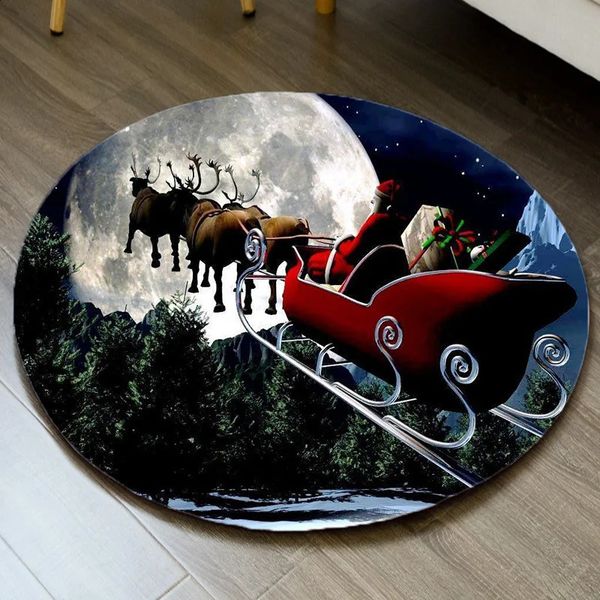 Santa Claus reindeer sled Christmas tree animal circular carpet bed living room bathroom balcony dining kitchen mat 240927
