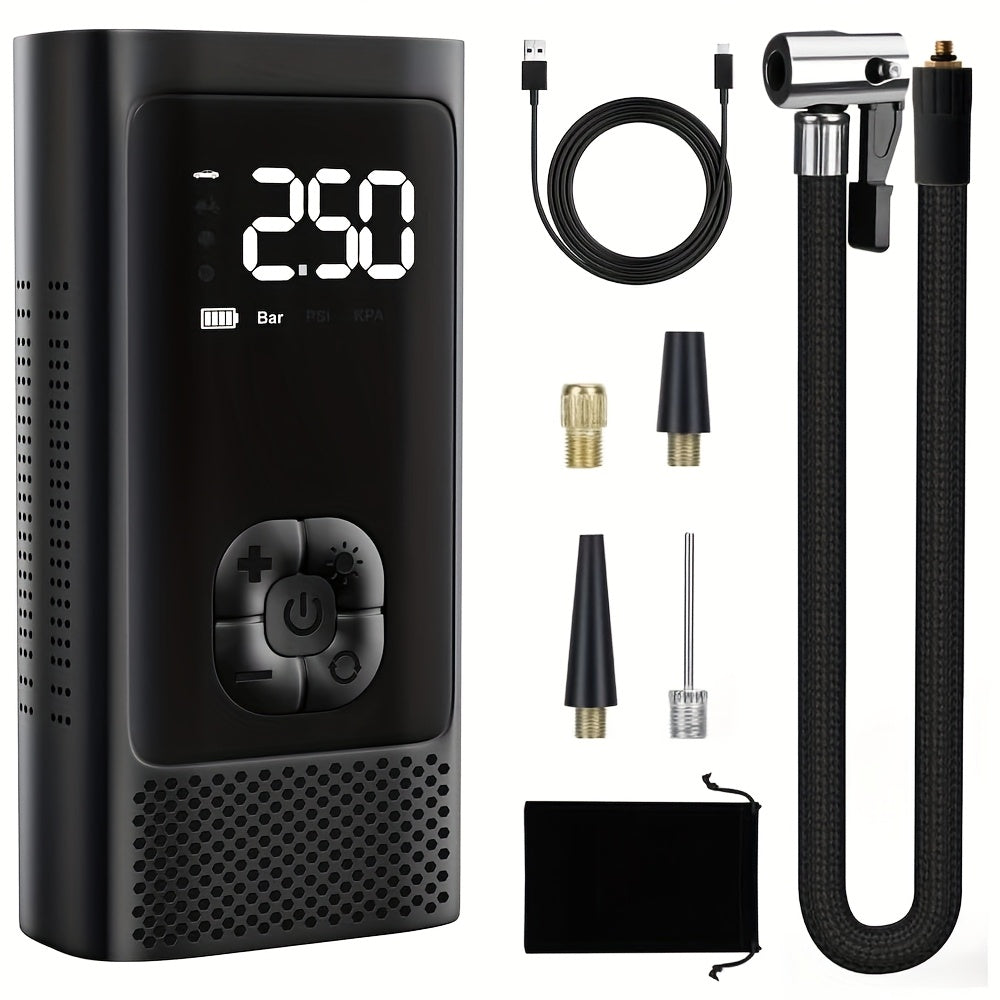 TEMU 150psi Cordless Portable Tire Inflator With Digital Gauge & Led Light, Usb-c Rechargeable Air Compressor - Fast Inflation For Cars, Bikes,