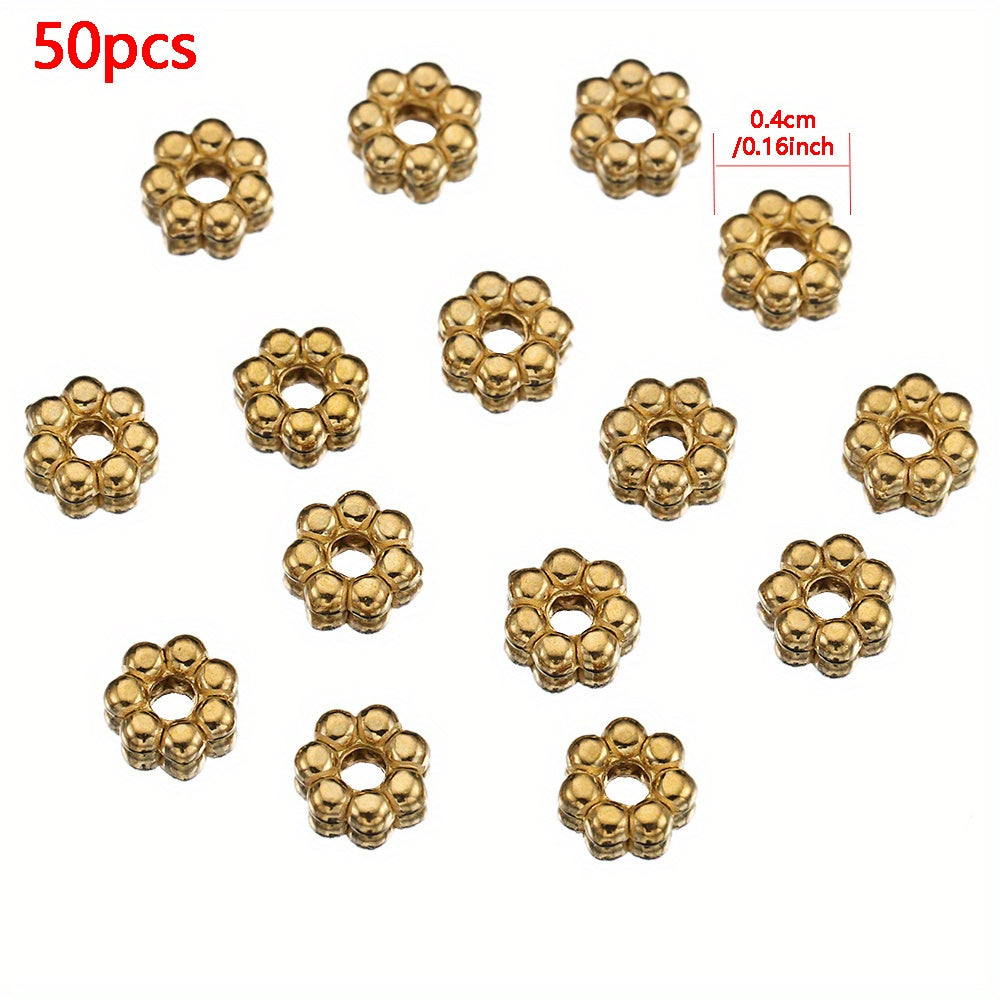 TEMU 50pcs Daisy Spacer Beads, Stainless Steel Mini Charms Pendants, Golden Color, For Making, Bracelet Necklace Crafts, Mingxuan Brand