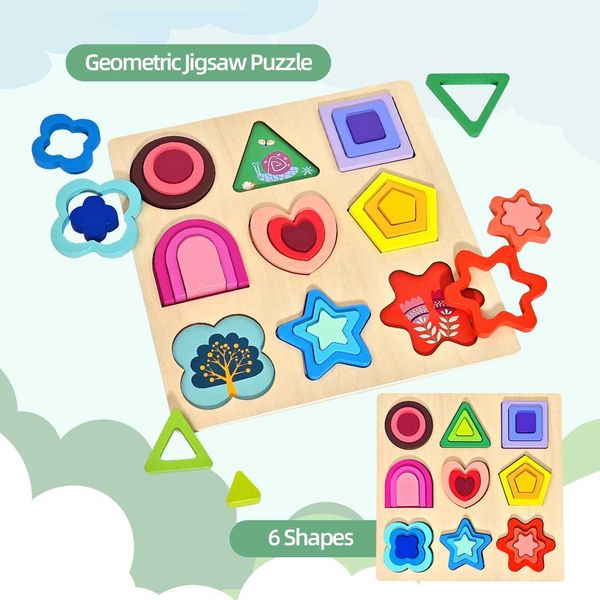 3D Puzzles de madeira Toys educacionais Kids Montessori Toys Games Geetry Shapet Intelligence Toys Children Holiday GiftSt250118
