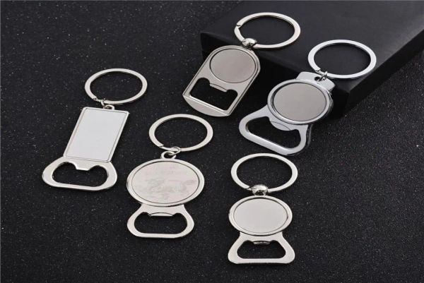 PARTY Favor Sublimation Blank Beer Bottle Opener Keychain Metal Heat Transfer Corcrew Key Ring Household Kitchen Tool