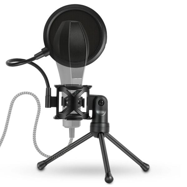 Desktop Microphone Tripod Stand Foldable Mic Stand with Shock Mount Portable Mic Holder Double-Net Pop Filter Gooseneck