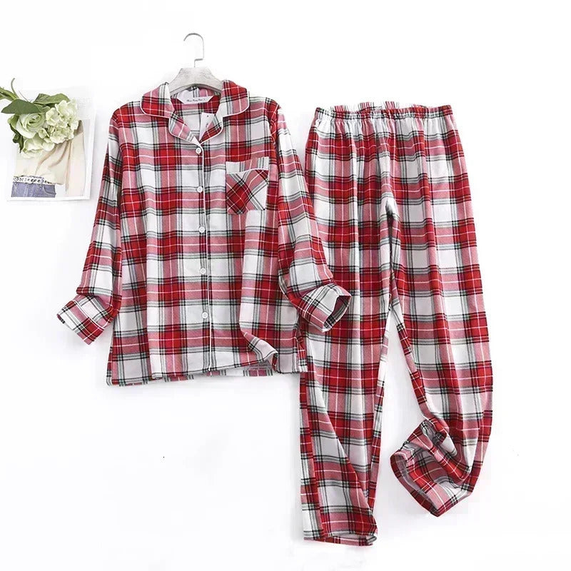 Cotton flannel womens long pants sleepwear set suitable for sleepwear plain weave loose autumn and winter long sleeved Trouser set 241112