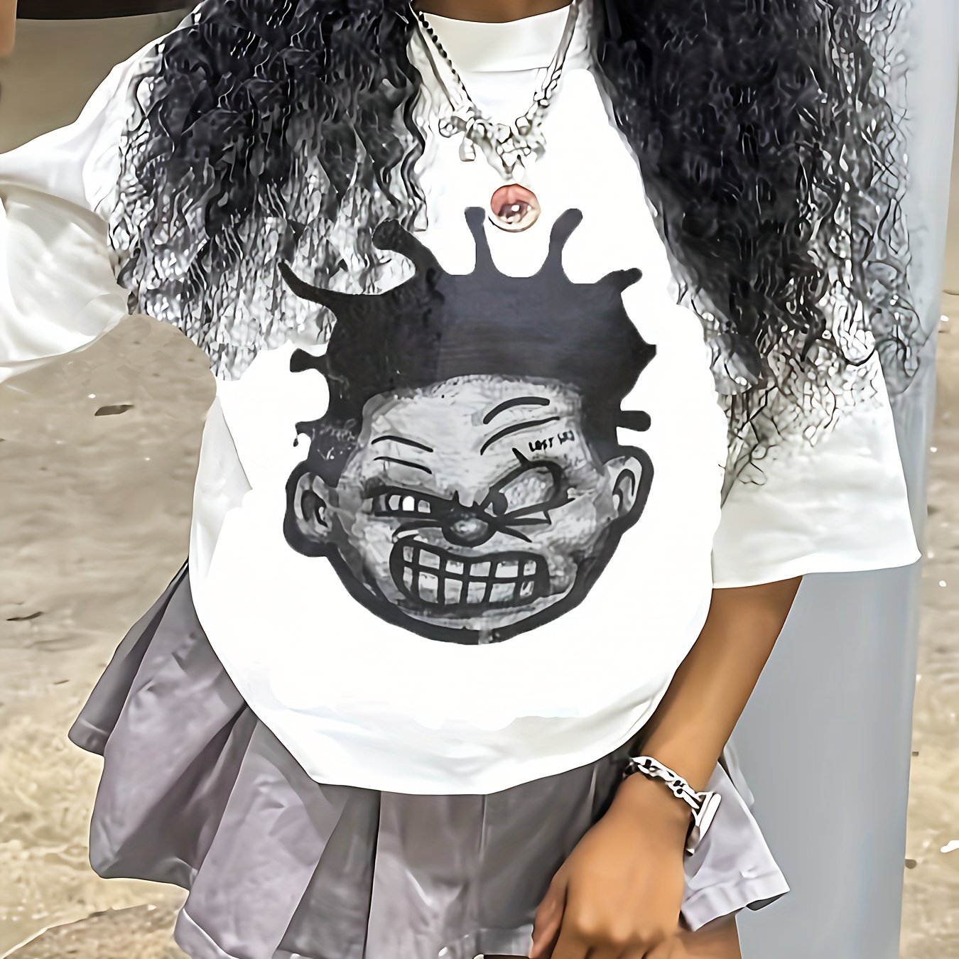 TEMU Women's Casual Short Sleeve Crew Neck T-shirt - Portrait Graphic Print, Medium -washable Top For Spring Summer Fall, Regular Fit Casual Attire,