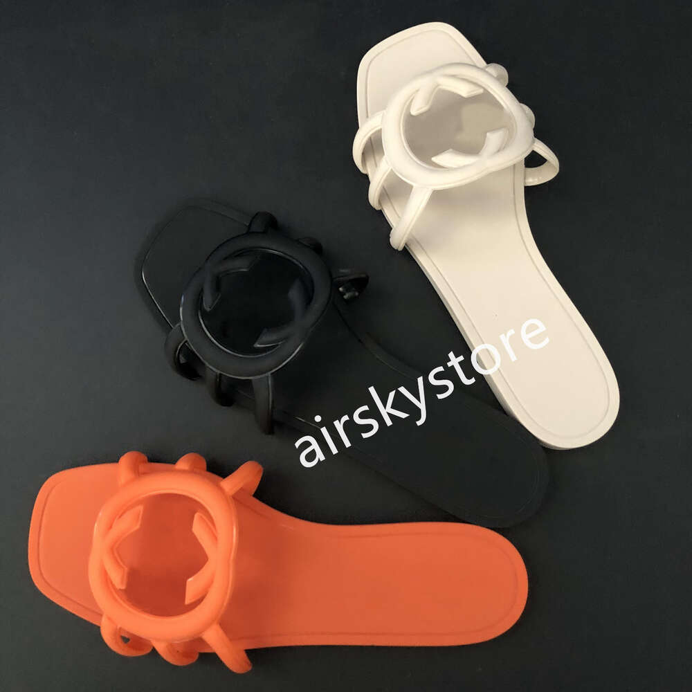 Designer Sandals Women Interlocking Slides Rubber Slippers Ladies Flat Beach Jelly Script Orange Summer Fall Mules Outdoor Waterproof Luxury Slipper