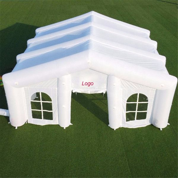 Customized 9mLx9mWx4.5mH (30x30x15ft) White Inflatable Wedding Tent Party Center Event Station Tunnel Marquee With Free lights