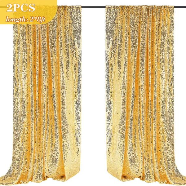 Sequin Backdrop Curtains 2 Panels 2x8FTGoldSilver Party Wedding Baby Shower Curtain Sparkle Pography Background 240804