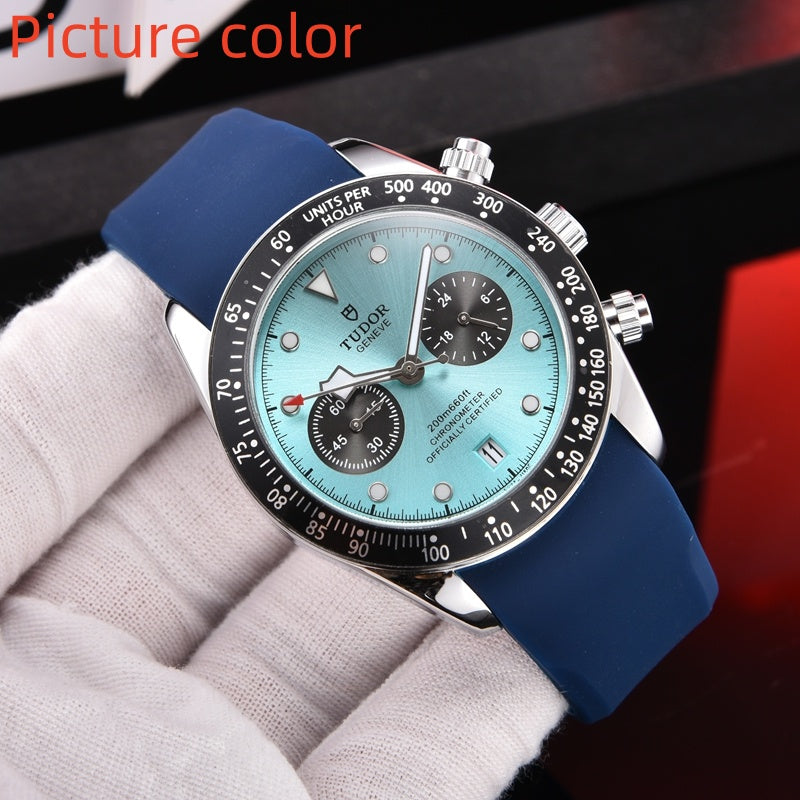 Tud Wrist Watches for Men 2025 Mens Watches Five needles Design All dials work Quartz Wastch Top Luxury Brand Chronograph Clock Steel And Rubber Bel