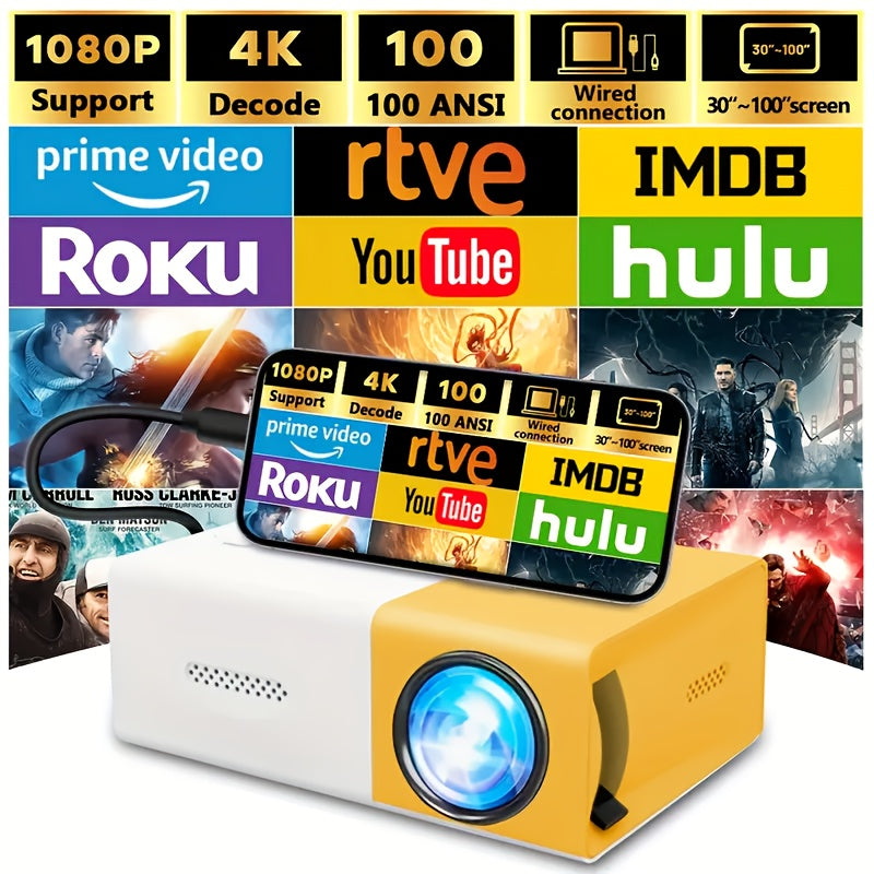 TEMU New Smart Portable Mini Projector, Outdoor Projector, Home Theater Projection, Compatible With Usb&sd&av, Audio, Ps4, Advanced Chipsetideal Gift