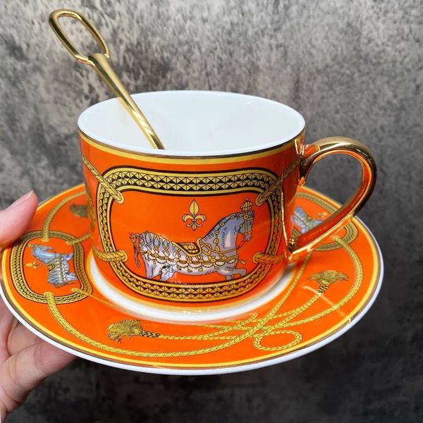 Mugs Tea Cups and Saucers Set of 2 Fine Bone China Coffee Golden Handle Royal Porcelain Party Espresso 2308826