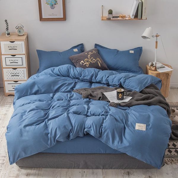 Blue Duvet Cover Set Home Textile Solid Color Minimalist Style Comforter Pillowcase Single Queen King for Bedding 241119