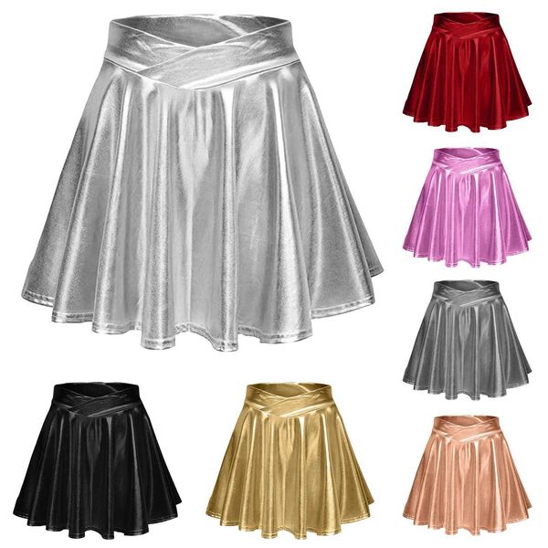 Skirts for Women Womens Fashion High Waist Pleated Solid Color Short Skirt Loose Skirt Metallic Skater Skirt Sparkly Wrap SkirtXJ241221