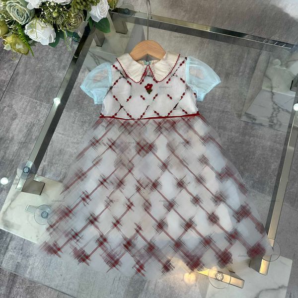 Luxury girls dress Embroidered lace Short sleeve dresses kids designer clothes lapel Dress High quality Various styles Girls skirts