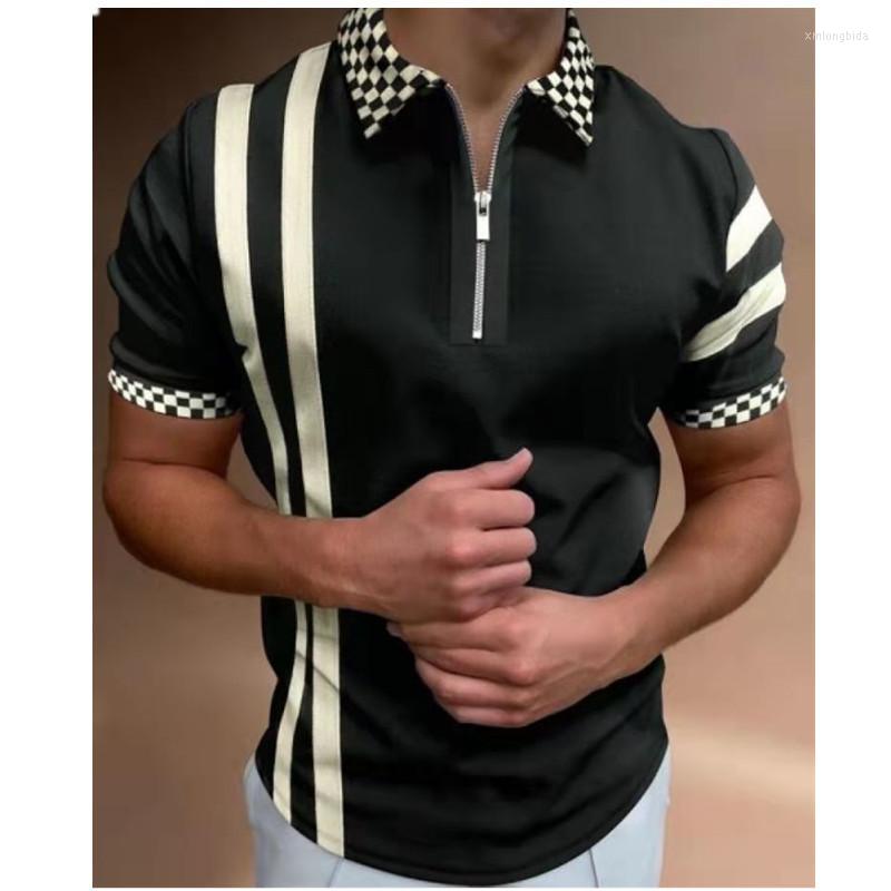 Men&#039;s Polos Summer Men Polo Shirts Street Print Casual Short Sleeve Mens Turn-Down Collar Zipper Shirt