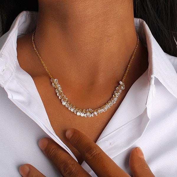 Collares de cadena de cable de acero inoxidable 304 con un grupo de discos de circonita cúbica transparente.