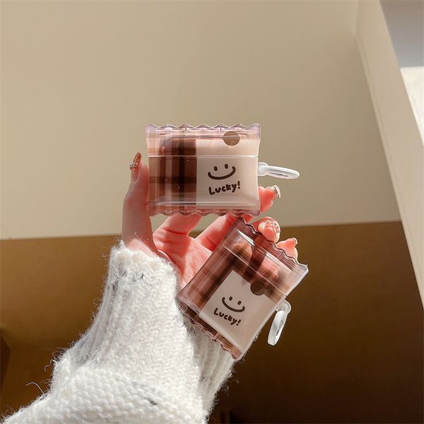 ddmygifts Brown checkered smiley face suitable for Pro2 Bluetooth wireless headphone case, 1st-2nd-3rd generation candy case