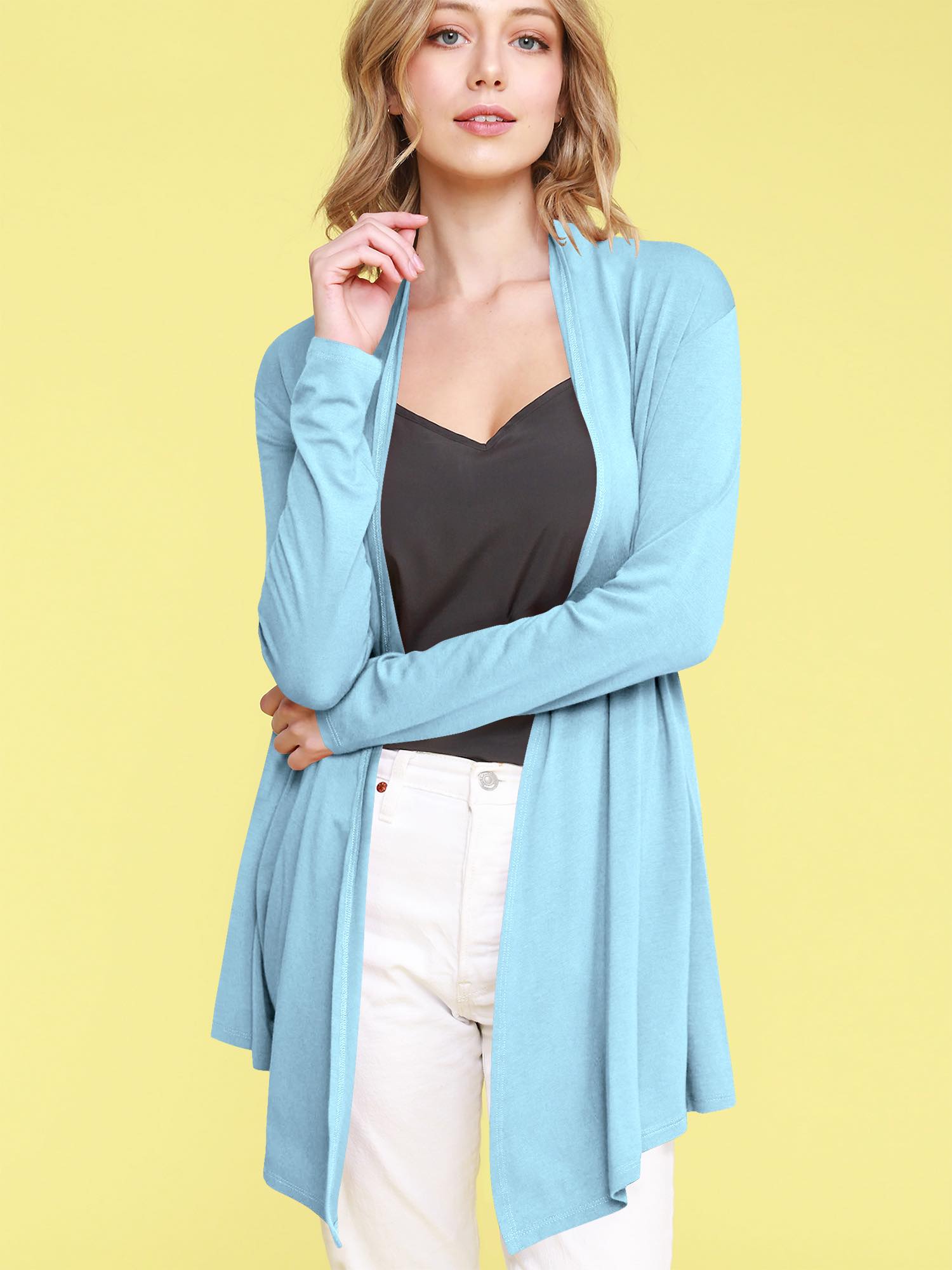 Women's Open Front Knit Cardigan Sweater - AQUA - L
