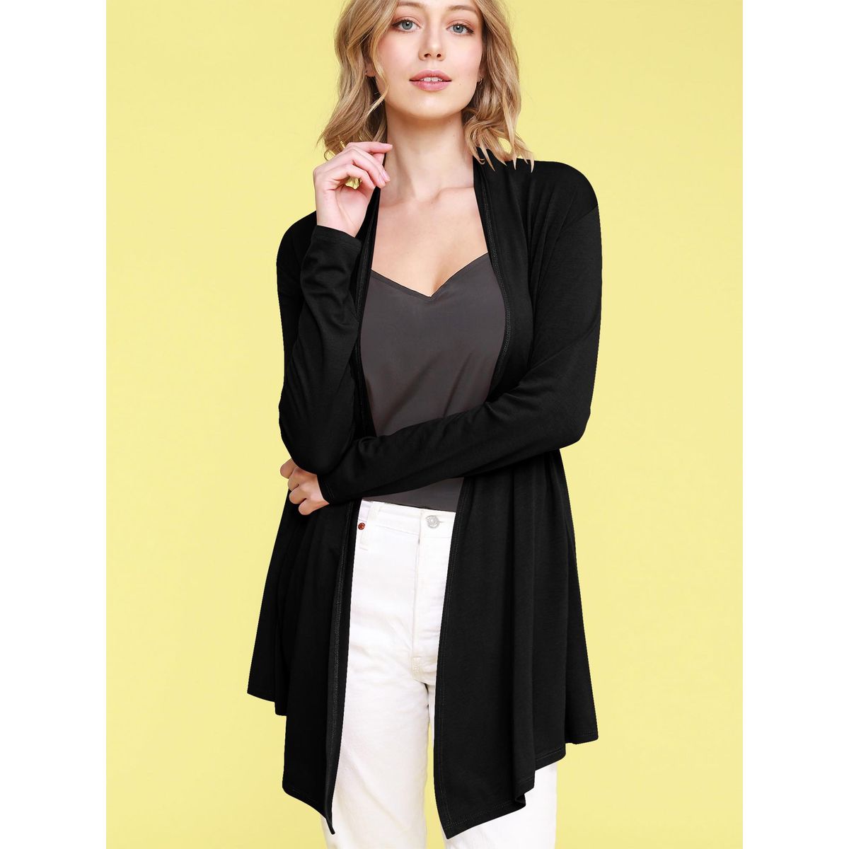 Women's Open Front Knit Cardigan Sweater - BLACK - 2X