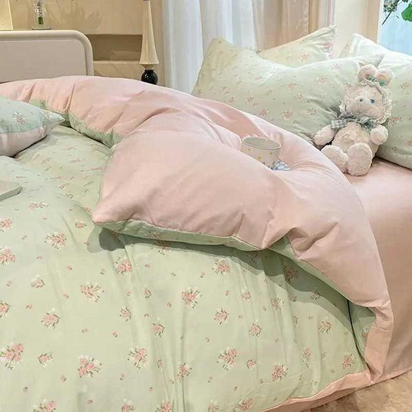 Pastoral Small Floral Bedding Set Sheet Quilt Cover Washed Cotton Four-piece Set Single Double Bed Fitted Sheet BeddingXJ241015