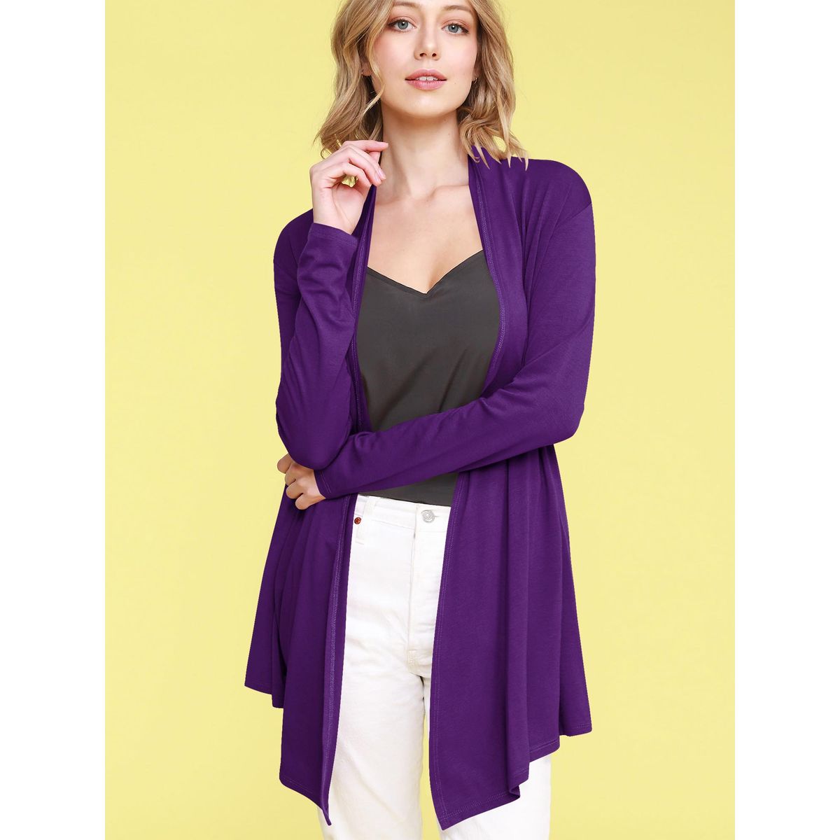 Women's Open Front Knit Cardigan Sweater - DARK PURPLE - 3X