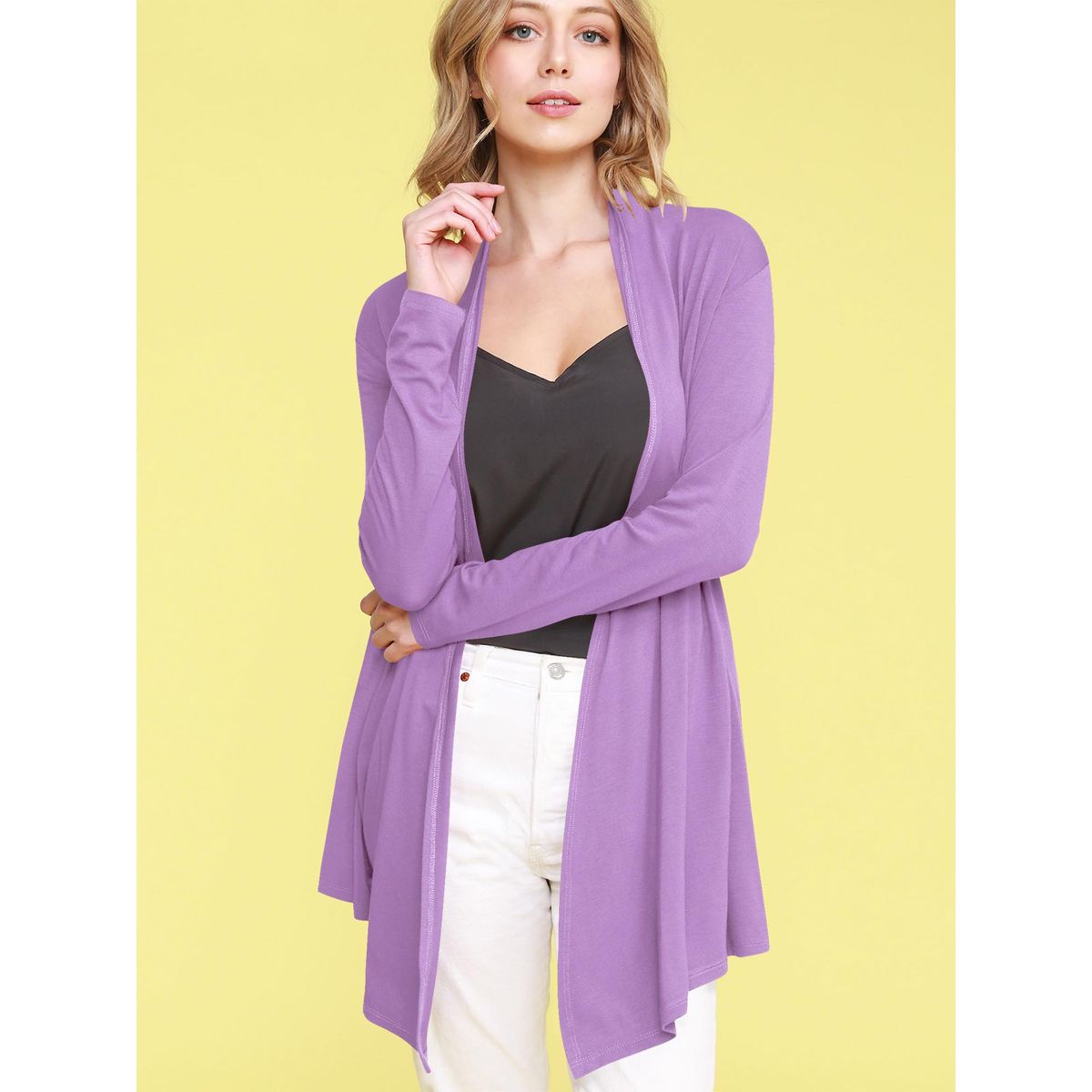 Women's Open Front Knit Cardigan Sweater - LILAC - 2X