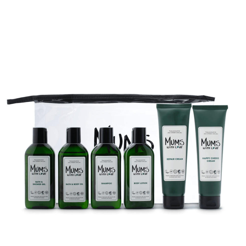 Starter Kit Set Moms with Love: Moisturizer, Body Lotion, 100 ml + Hair Shampoo, Cleansing, 100 ml + Shower Gel, For All Skin Types, 100 ml + Cleanser
