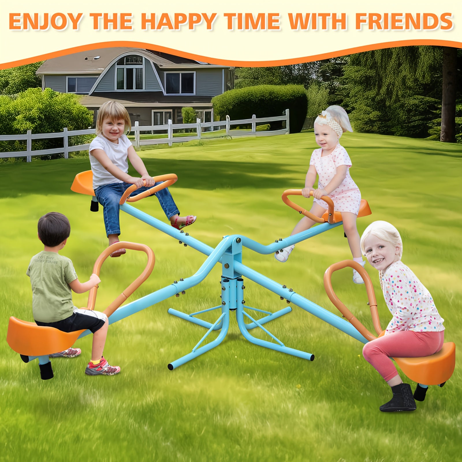 TEMU Kids' , 2-seater-4-seater 360-degree Rotating , Outdoor , Swivel Swing Car, Metal For Playground And Backyard, Blue, Perfect Gift For Kids