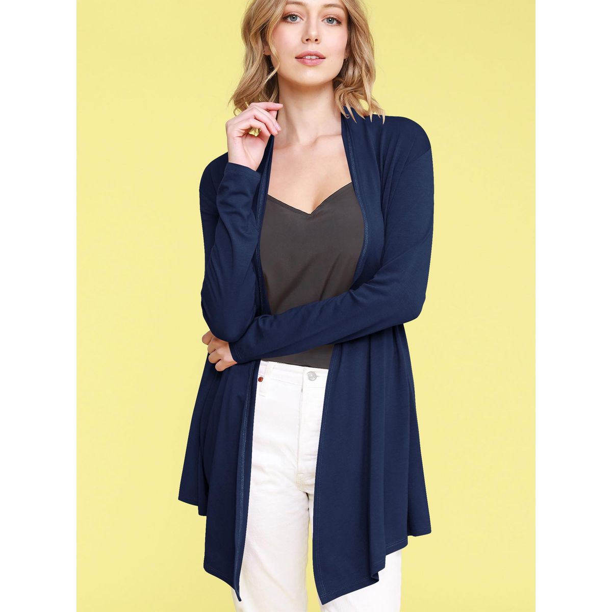 Women's Open Front Knit Cardigan Sweater - NAVY - 2X